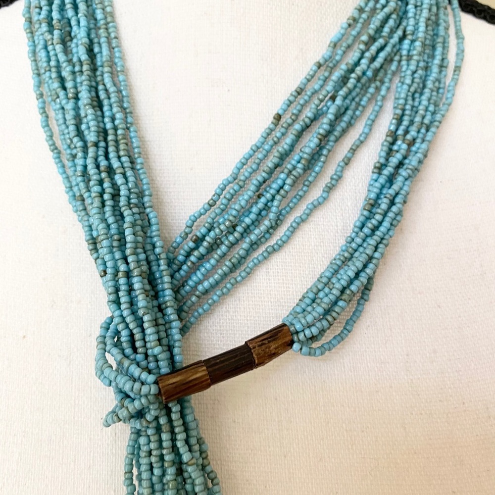 Turquoise Seed Bead Scarf Native Necklace - Picture 2 of 13